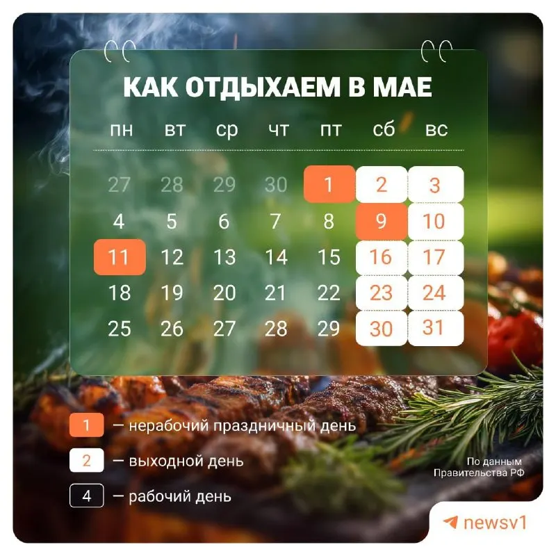 С 9 по 11 мая в России объявлены официальные нерабочие дни, посвящённые празднованию Дня Победы.