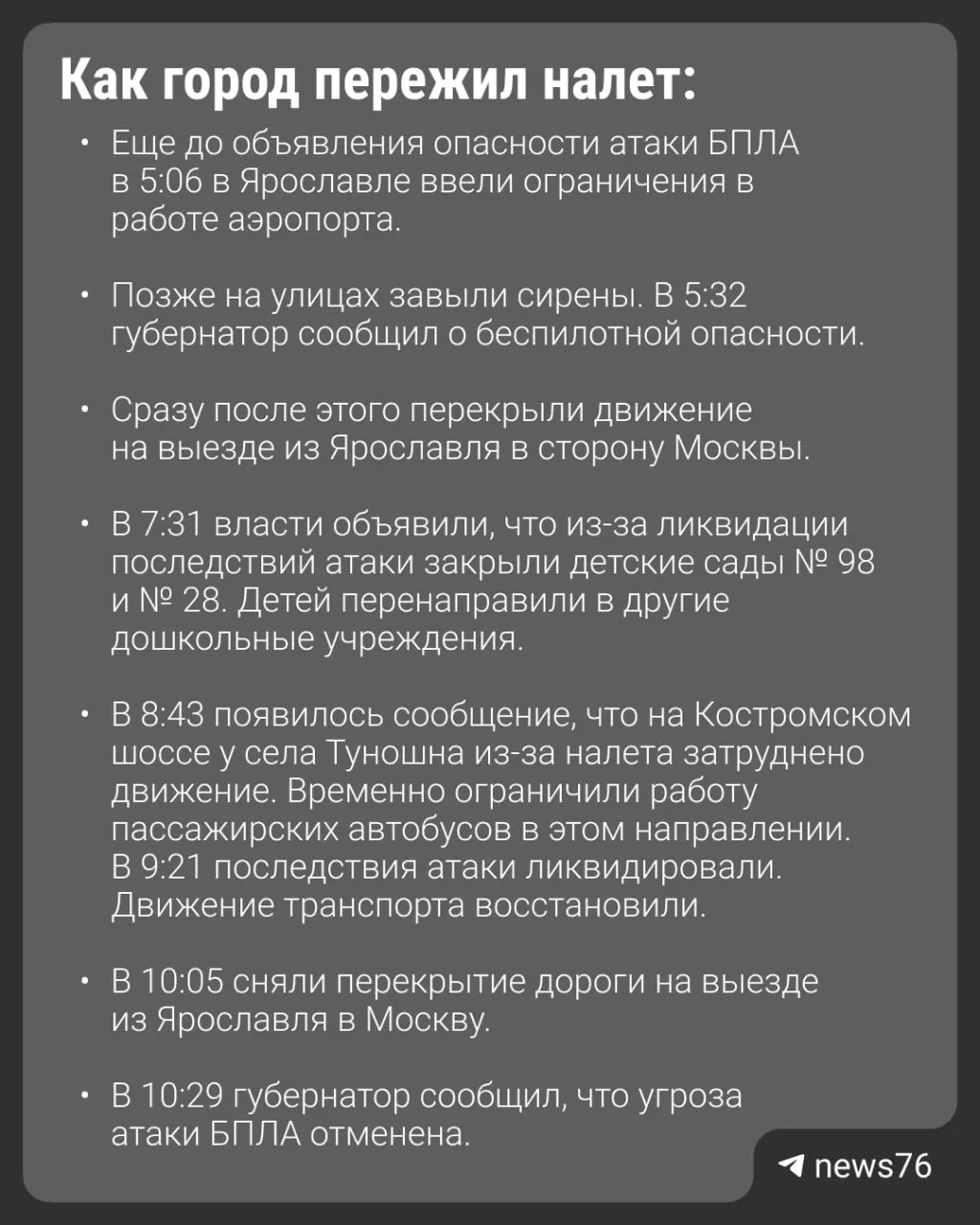 67 беспилотников атаковали Ярославль: погиб один человек и 27 пострадали. Подробности — в сводке.