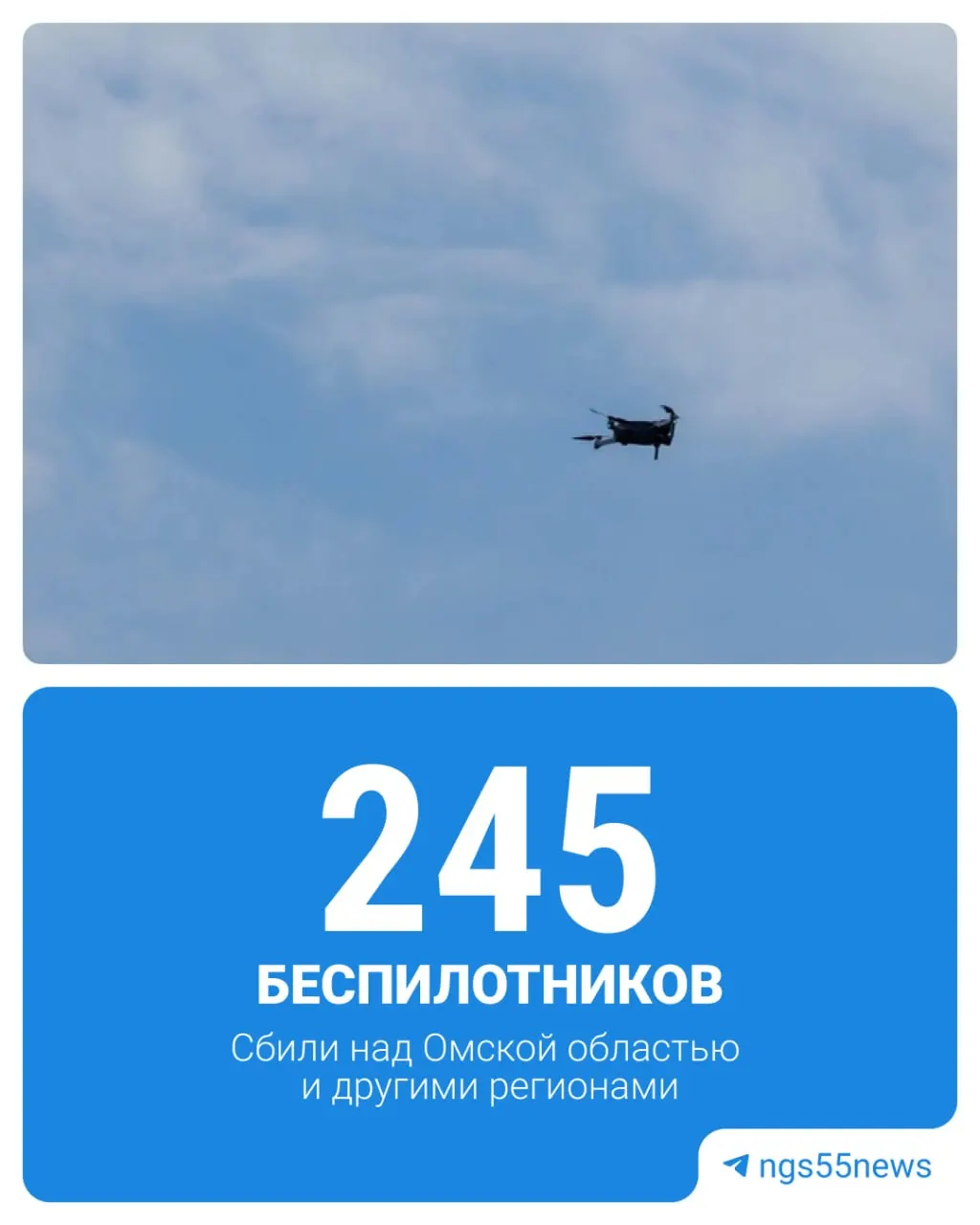 За сутки сбиты 245 самолетного типа беспилотников над рядом регионов, в Омской области при падении обломков в поле произошёл пожар.